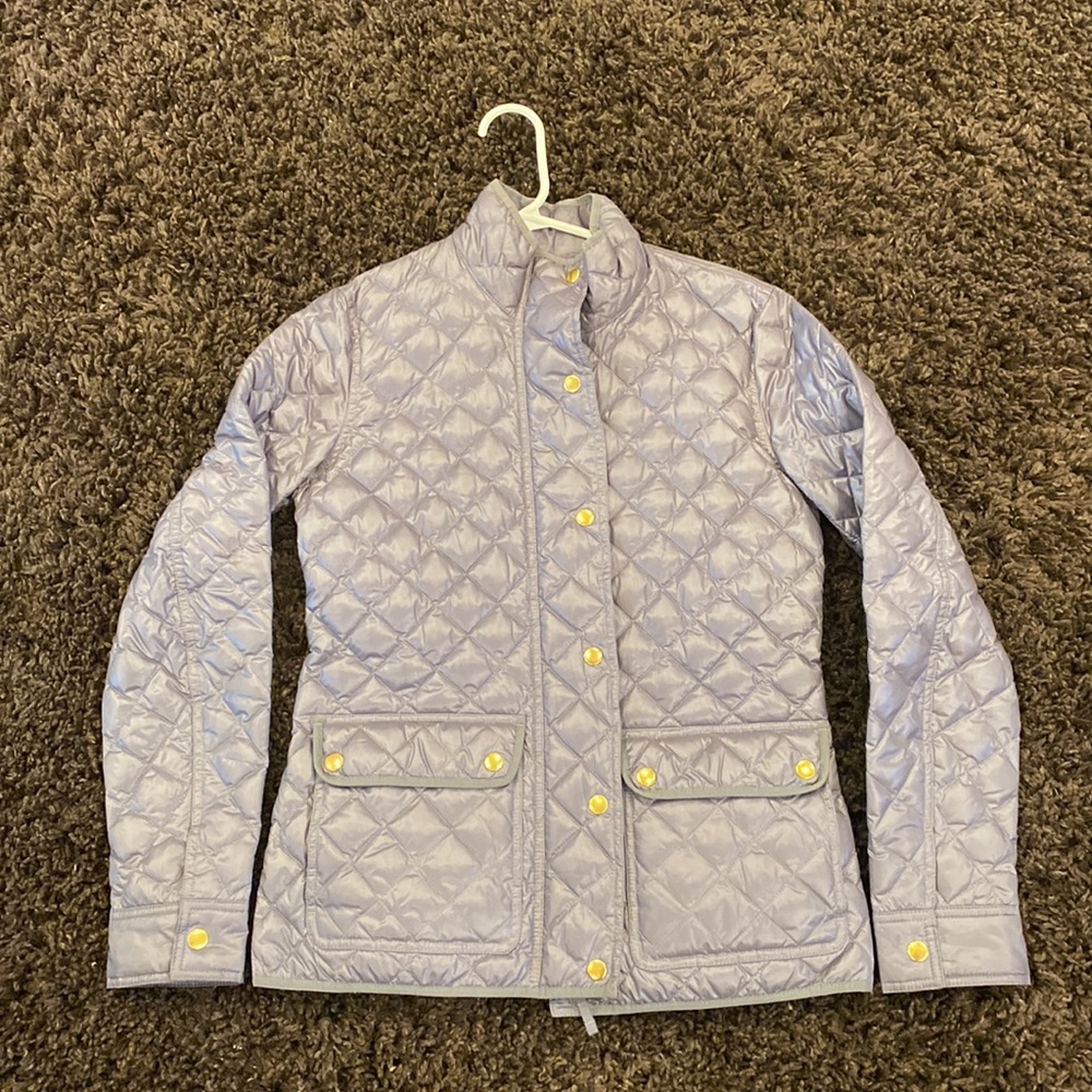 Gray/silver jcrew lightweight coat with gold hardware. Worn only a few times.